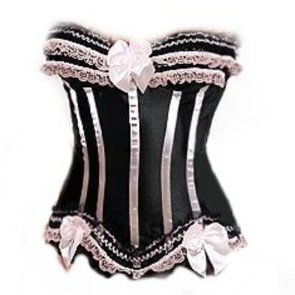 Black Pink Ruffled Corset Panty Set - Med - NEW - Picture 1 of 14